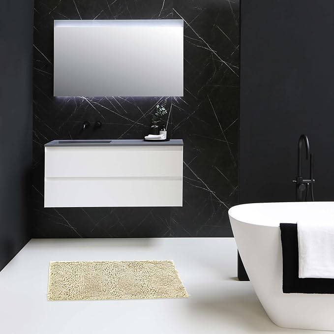 Non-Slip Bath Rug,Extra Soft Microfiber Bedroom Shag Carpet with Anti-Slip Backing,Water/Dust Absorbent Fast Dry Shower Mat,Sound Insulated Stairs Pad,Machine Washable (Beige,12 x 24 Inches)