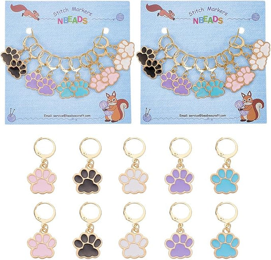NBEADS 20 Pcs Dog Paw Stitch Markers, 5 Colors Enamel Alloy Crochet Charms Removable Dangle Locking for Knitting Weaving Sewing Accessories Quilting Handmade Jewelry