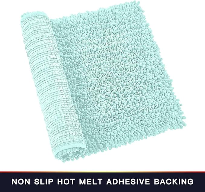 Walensee Large Bathroom Rug Non Slip Bath Mat (24x60 Inch Spa Blue) Water Absorbent Super Soft Shaggy Chenille Machine Washable Dry Extra Thick Perfect Absorbant Best Plush Carpet for Shower Floor