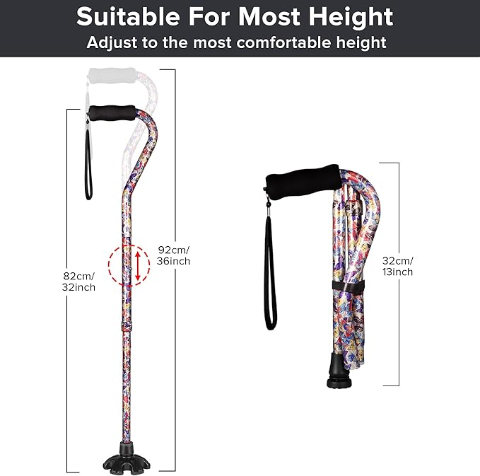 Elegant Walking Cane for Women, Foldable & Adjustable Cane for Seniors with Self-Standing Tip | Lightweight Mobility Aid for Stability & Balance Support