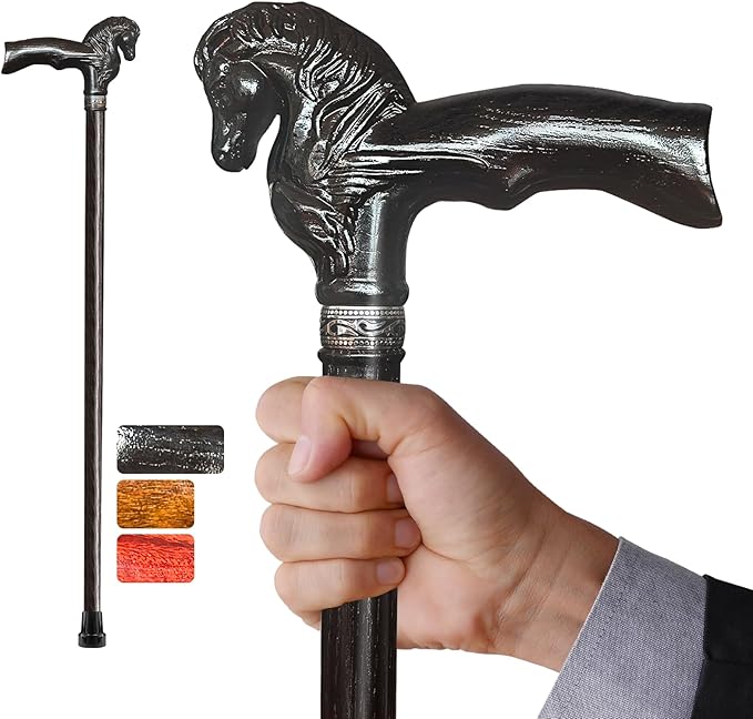 Wood Walking Cane, Elegant Hand-Carved Horse Head Wooden Walking Cane for Men and Women, Handmade Stylish Canes for Seniors, Light Stable High-end Canes Suitable for Gift Giving