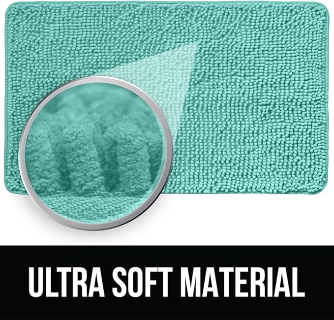 KANGAROO Bathroom Rugs, Chenille Soft Absorbent Bath Rug, Shaggy Shower Mat, Quick Dry Machine Wash Bathmat, Plush Carpet Mats for Tub, Bathtub and Room Home Decor Accessories, 30x20, Turquoise