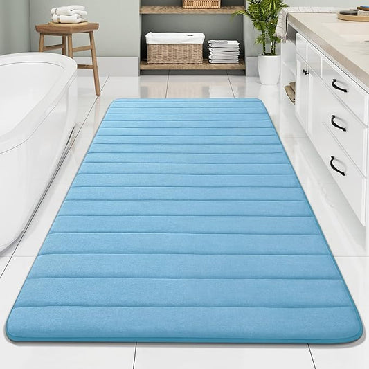 Buganda Memory Foam Bath Mat, 70" x 34", Ultra Soft and Non-Slip Bathroom Rugs, Water Absorbent and Machine Washable Bath Rug Runner for Bathroom, Shower, and Tub, Blue