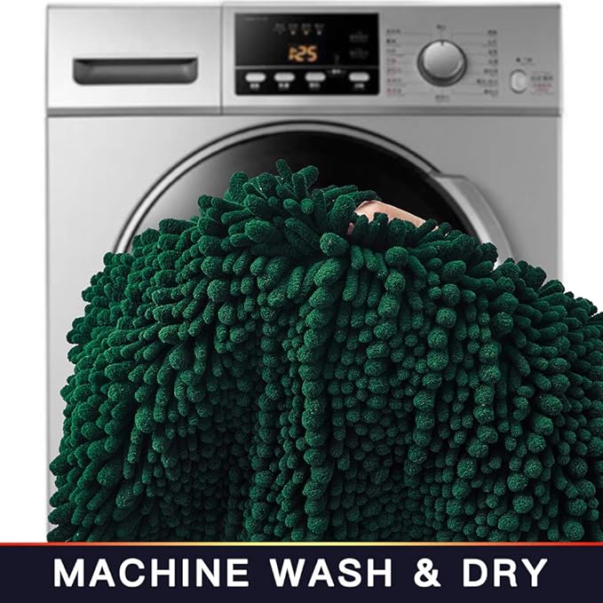 Walensee Large Bathroom Rug Non Slip Bath Mat (72x24 Inch Hunter Green) Water Absorbent Super Soft Shaggy Chenille Machine Washable Dry Extra Thick Perfect Absorbant Best Plush Carpet For Shower Floor