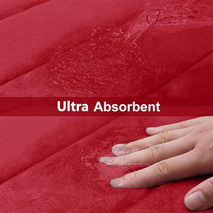 Buganda Memory Foam Bath Mat, 35.4" x 24", Ultra Soft and Non-Slip Bathroom Rugs, Water Absorbent and Machine Washable Bath Rug Runner for Bathroom, Shower, and Tub, Red
