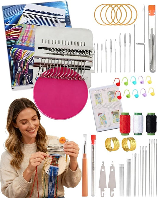 Patch Maker 2.0 Kit, 2026 Upgrade 64PCS Kit Beginner-Friendly with Guide Works on Any Fabric Repair Hole Darning Loom, 12/14/28 Pin Beech Hardwood Loom Knitting Kit for Repair Sewing DIY (Pink14Pin)