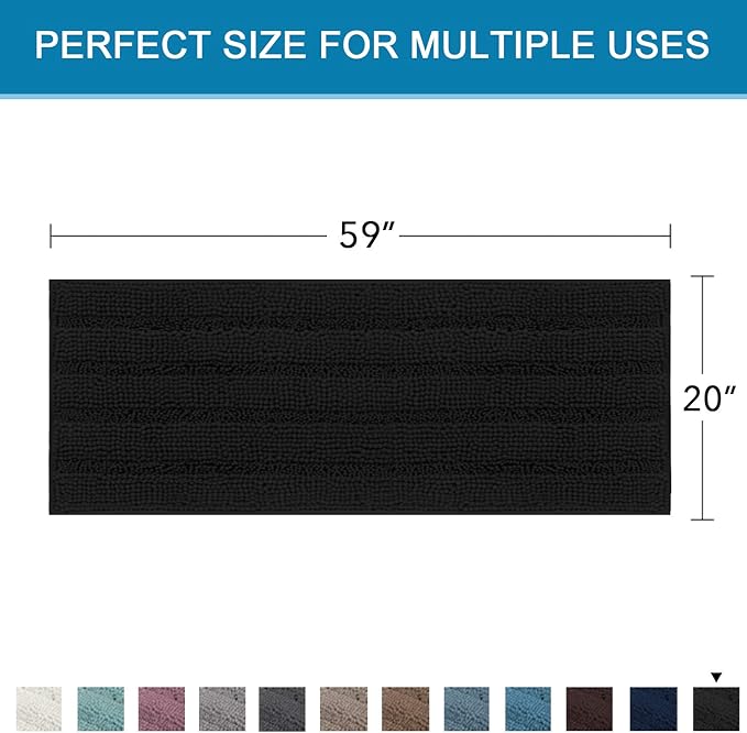 H.VERSAILTEX Bathroom Rugs Bath Mat Runner Rug Non Slip Kitchen Rug Extra Long Bath Rug Runners Oversized 59" x 20" Absorbent Washable Dry Fast Plush Area Rug for Bathroom/Bedroom - Black