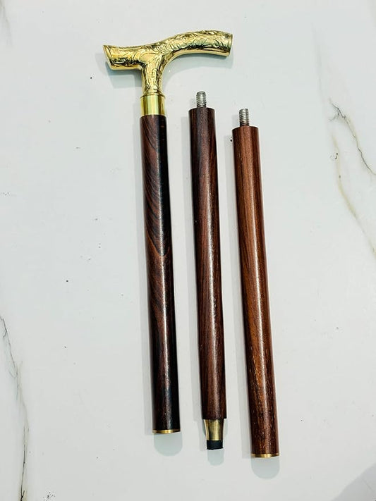 Wooden Walking Cane for Men & Women – Solid Brass Head Walking Stick, Vintage Gentlemen Cane, Halloween Costume Prop, Handmade Wooden Walking Stick Gift, Antique Brass Cane