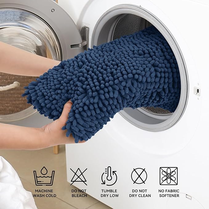 Bcoimo 70"×24" Absorbent Bath Mat, Non-Slip with Backing Chenille Bath Rug and Machine Washable Bathroom Mat Quick-Dry Design. Ideal for Bathroom and Tub Areas