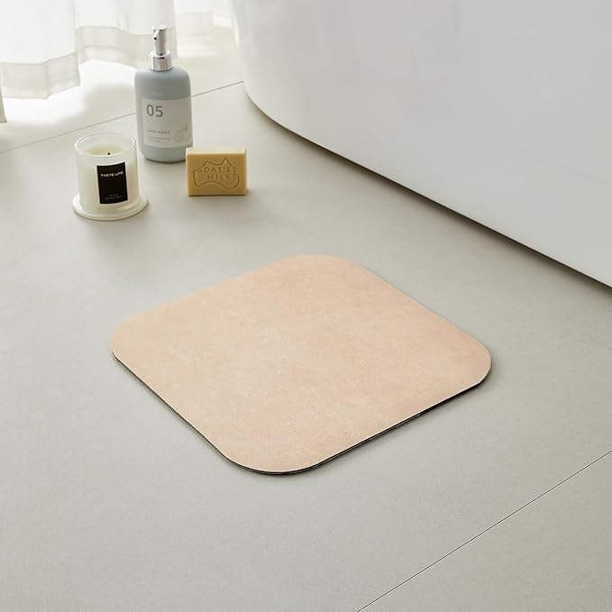 Small Bathroom Mat Quick Dry, Bathroom Rugs Non Slip Washable Thin Absorbent Bath Mat Fits Under Door Bathroom Floor Mat Perfect for Bath, Shower, or Sink 12"x12"/1'x1‘ Beige