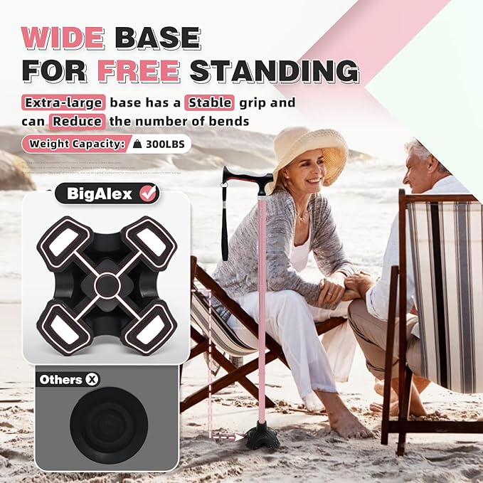 BigAlex Lightweight Collapsible Walking Cane with Soft Comfortable TPR Handle for Seniors and Elderly Adults, Larger Handle for Comfort, Adjustable Support Stick, Portable Travel Aid for Men & Women