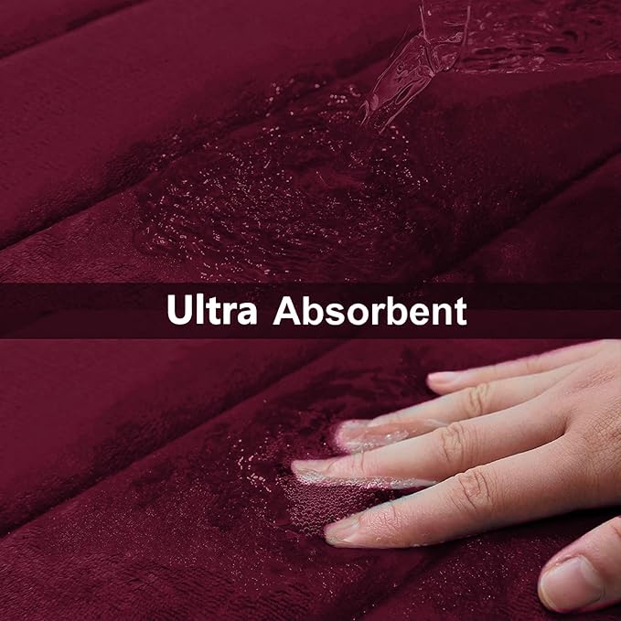 Buganda Memory Foam U-Shaped Contour Toilet Rugs, Non Slip Absorbent, Thick Soft Washable Bathroom Mat, Floor Carpet Bath Rugs Mat for Toilet Base (24" x 20", Burgundy)