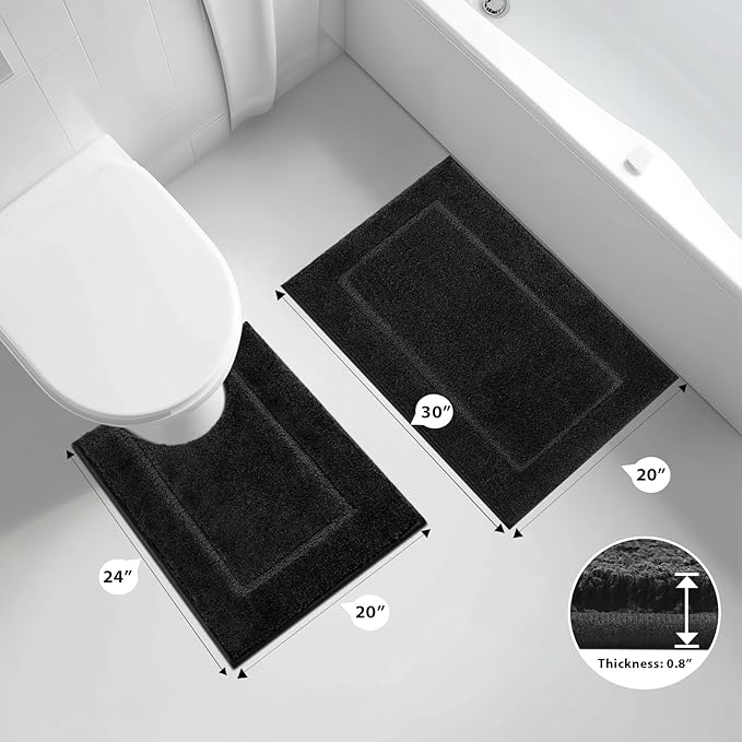 Bathroom Rugs U-Shaped 20" x 24", Non-Slip Extra Soft Absorbent Bath Rugs, Machine Washable Quick Dry Bath Mats for Toilet Base, Black