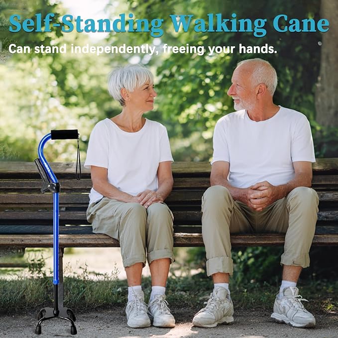 AOHHL Quad Walking Cane Foldable Adjustable Portable Stick Men & Women and Seniors - Lightweight & Sturdy with 4-Pronged Base for Extra Stability Balance,Self Standing Gifts for mom Dad