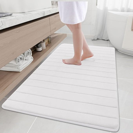 Buganda Memory Foam Bath Mat, 59" x 34", Ultra Soft and Non-Slip Bathroom Rugs, Water Absorbent and Machine Washable Bath Rug Runner for Bathroom, Shower, and Tub, White