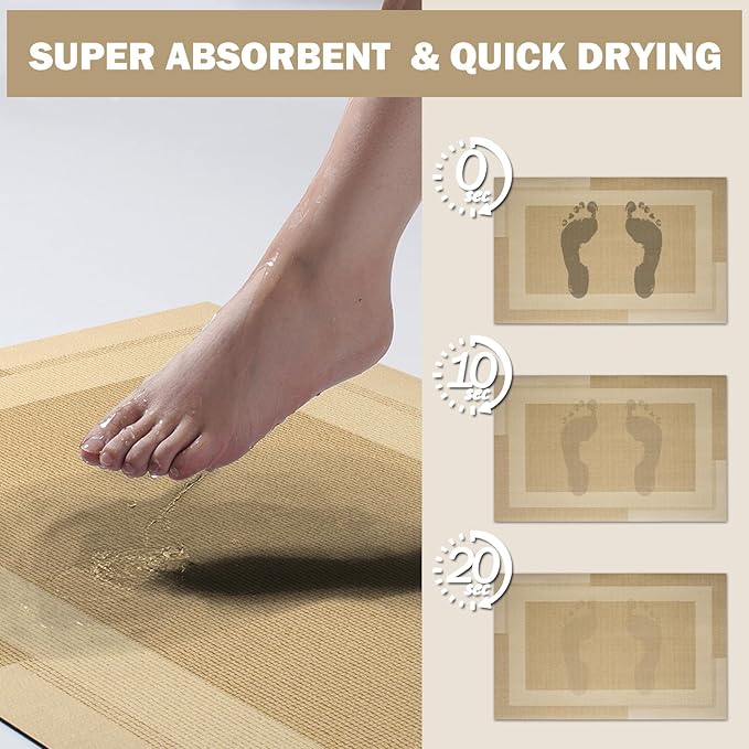 Extra Long Non Slip Bathroom Runner Bath Mat, Rubber Backing Ultra Thin Bath Rug Fit Under Door Quick Dry Super Absorbent Washable Shower Mat for Bathroom Floor Bathtub Sink, Brown 17"x47"