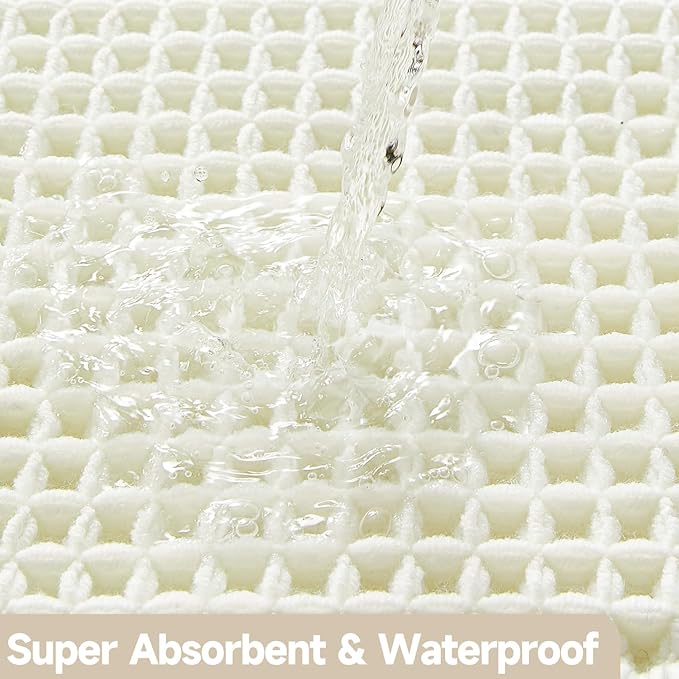 Cream White Bathroom Rugs, Waffle Bath Mat Non Slip Washable Super Absorbent Quick Dry Boho Farmhouse Bathroom Decor, 48"x24" Cream White