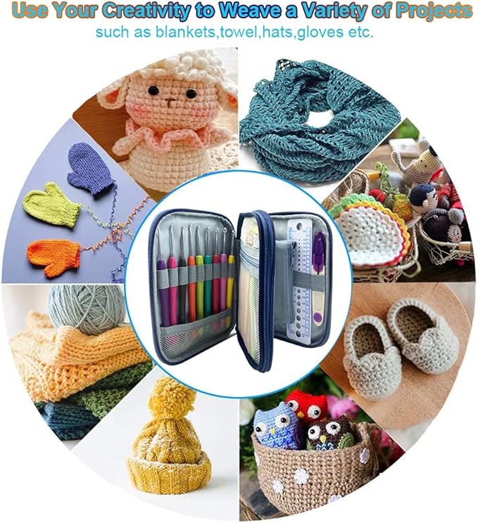 100pcs Crochet Hooks Set in Case Ergonomic Soft Grip Handles Weave Yarn Knitting Needles Kit and Crochet Needle Accessories Crochet Kit Complete Crochet Set for Beginners and Experiecced Crochet Lover