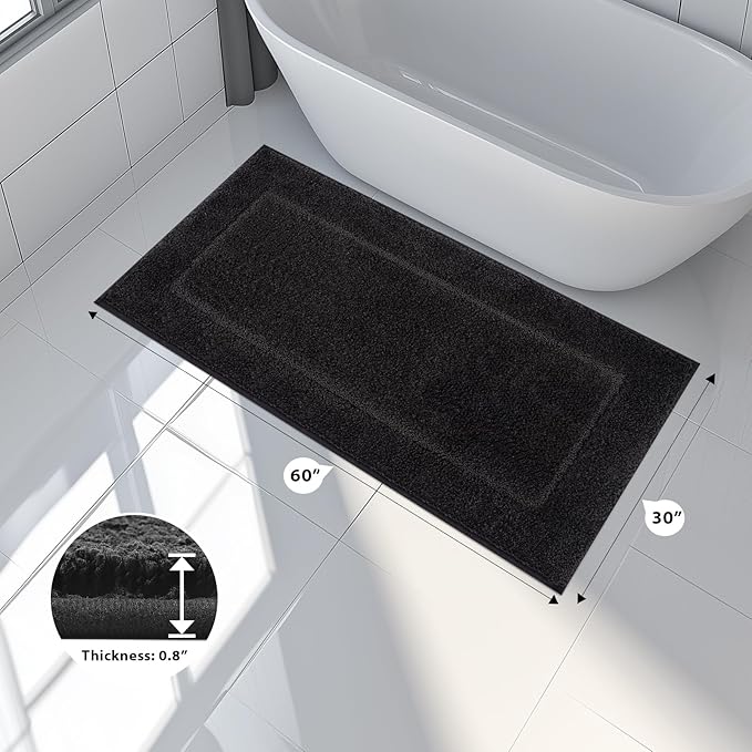 Bathroom Rugs 30" x 60", Non-Slip Extra Soft Absorbent Bath Rugs, Machine Washable Quick Dry Bath Mats for Bathroom Floor, Shower, Bathtub and Sink, Black