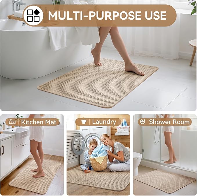 Bathroom Rugs Non Slip, Super Absorbent Quick Dry Bath Mats for Bathroom, Foam Weave Texture Thin Bath Rugs Washable with Rubber Backing Fit Under Door Outside Shower, 20” x 31“