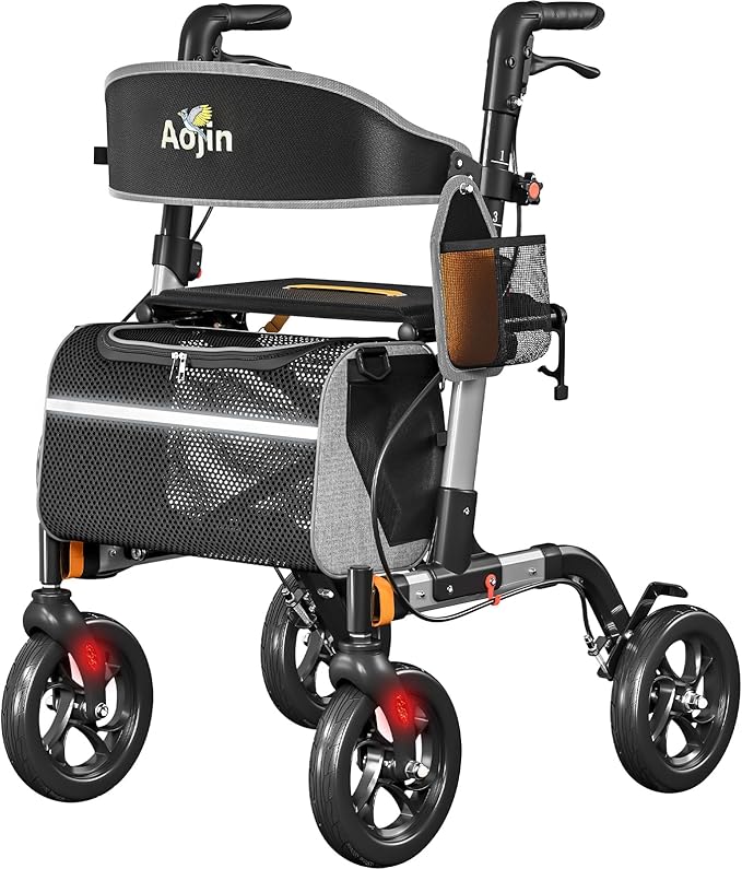 Walkers for Seniors, Rollator Walker with Seat, 350 lb Weight Capacity, 18" Big Seat, 8" All-Terrain Wheels, 6-Level Adjustable Height, Lightweight Aluminum Frame Rollator Walkers for Seniors (Silver)