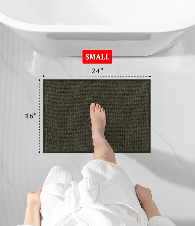 YIHOUSE Bathroom Rugs Mat 16x24, Non Slip Quick Dry Bath Mats for Bathroom Absorbent Ultra Thin Bath Rugs Machine Washable Fit Under Door for Sink, Cabinet, Laundry (Dark Green, 16"x24")