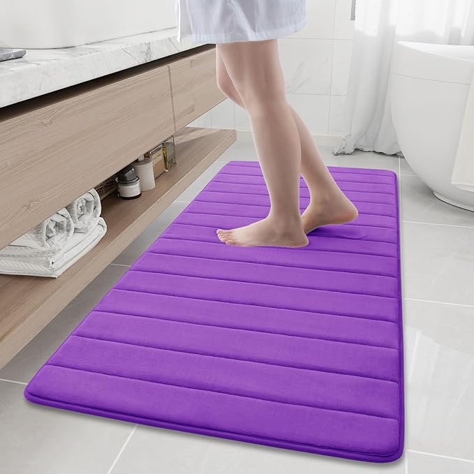 Buganda Memory Foam Bath Mat, 60" x 24", Ultra Soft and Non-Slip Bathroom Rugs, Water Absorbent and Machine Washable Bath Rug Runner for Bathroom, Shower, and Tub, Purple