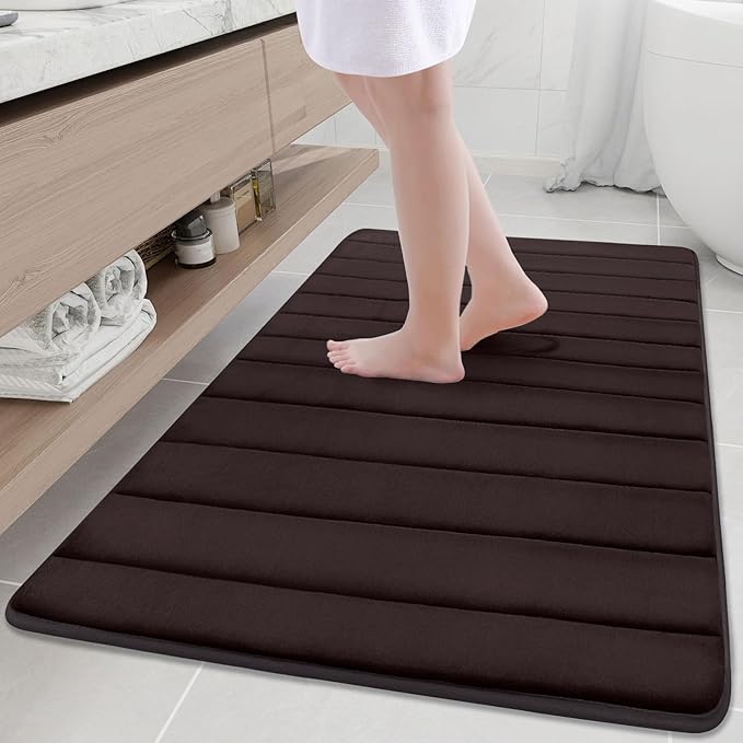 Buganda Memory Foam Bath Mat, 47" x 32", Ultra Soft and Non-Slip Bathroom Rugs, Water Absorbent and Machine Washable Bath Rug Runner for Bathroom, Shower, and Tub, Brown