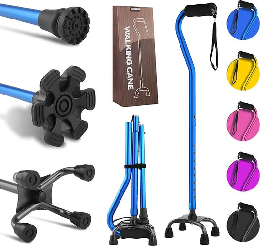 LIXIANG Walking Canes Stablize Women Quad Canes for Seniors & Adults Foldable Adjustable for Men & Women Heavy Duty Freestanding Cane for People with Leg Injuries 3 footings