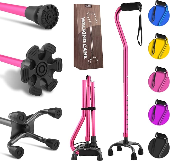LIXIANG Walking Canes Stablize Women Quad Canes for Seniors & Adults Foldable Adjustable for Men & Women Heavy Duty Freestanding Cane for People with Leg Injuries 3 footings