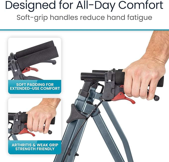 Vive Mobility Lightweight Walker for Seniors - Narrow, Folding Walker w/Wheels for Small & Tight Spaces - Light Weight for Balance, Compact Doorways, Foldable - Portable & Collapsible for Travel