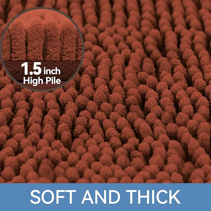 Bcoimo 30"×20" Absorbent Bath Mat, Non-Slip with Backing Chenille Bath Rug and Machine Washable Bathroom Mat Quick-Dry Design. Ideal for Bathroom and Tub Areas