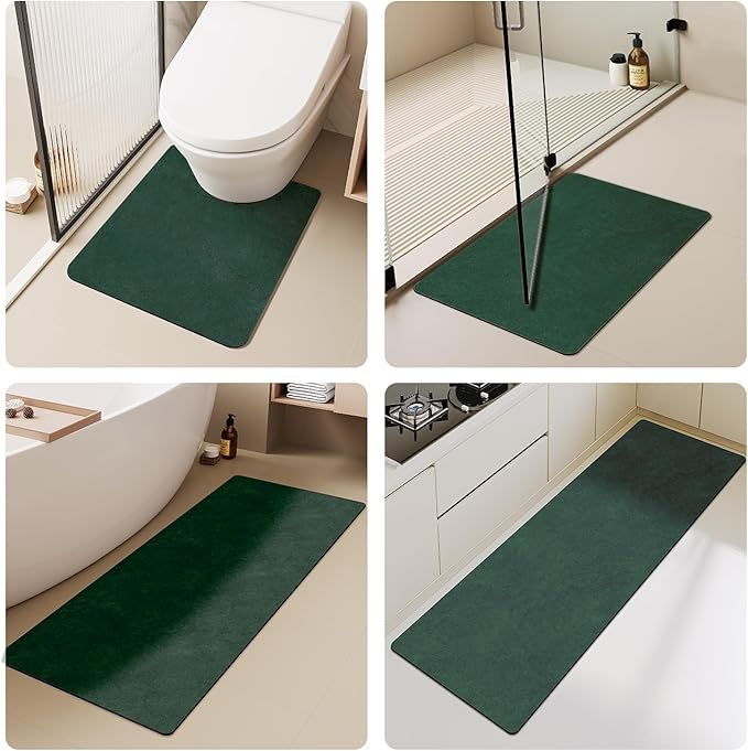Bathroom Mat Quick Dry, Bathroom Rugs Non Slip Washable Thin Absorbent Bath Mat Fits Under Door Bathroom Floor Mat Perfect for Bath, Shower, or Sink 20"x30" Dark Green