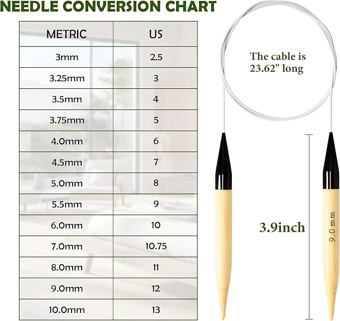 Froggod Bamboo Circular Knitting Needles Size 13 – 3.15-inch Bamboo Knitting Needle Tips, 31.5-inch Total Length, Lightweight Wooden Needles