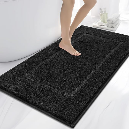 Bathroom Rugs 30" x 60", Non-Slip Extra Soft Absorbent Bath Rugs, Machine Washable Quick Dry Bath Mats for Bathroom Floor, Shower, Bathtub and Sink, Black