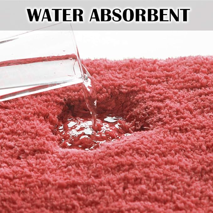 Suchtale Contour Rug Non Slip Bath Mat Water Absorbent Soft Microfiber Shaggy Bath Mat Machine Washable Thick Plush U Shape Toilet Rug (20 x 24, Living Coral)