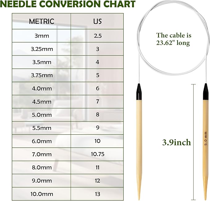 Froggod Bamboo Circular Knitting Needles Size 8 – 3.15-inch Bamboo Knitting Needle Tips, 31.5-inch Total Length, Lightweight Wooden Needles