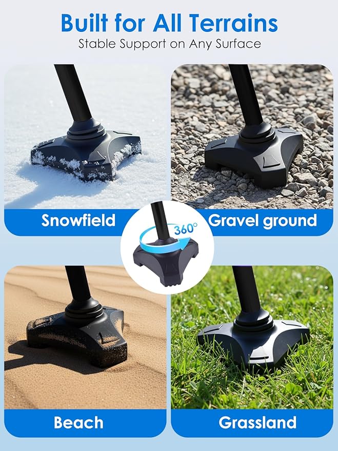 Adjustable Walking Cane for Women & Men for Stability, Self Standing Cane with Second Handle for Standing, 350lbs Heavy Duty Foldable Collapsible Folding Cane, Walking Sticks for Seniors & Adult