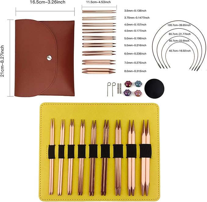Interchangeable Circular Knitting Needle Set with Case 3.5mm-8.0mm Aluminum Crochet Hook Knitting Tool