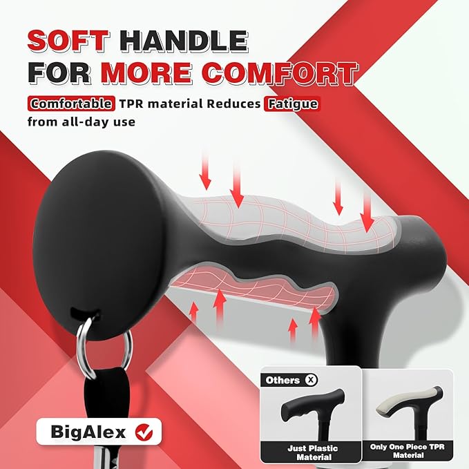 BigAlex Lightweight Collapsible Walking Cane with Soft Comfortable TPR Handle for Seniors and Elderly Adults, Larger Handle for Comfort, Adjustable Support Stick, Portable Travel Aid for Men & Women