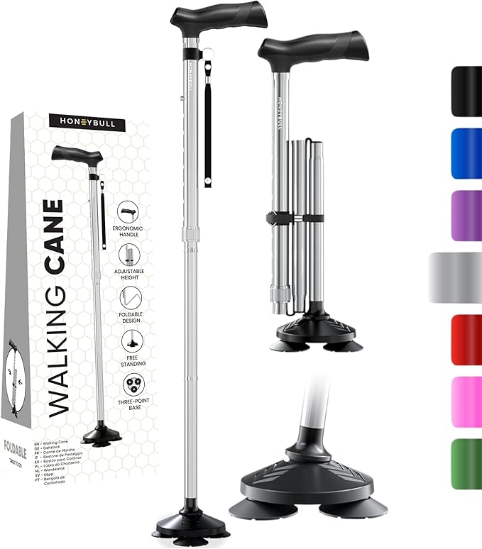 Walking Cane for Men & Women Foldable, Adjustable, Heavy Duty, Free Standing, All Terrain, Collapsible Walking Sticks for Seniors & Adults