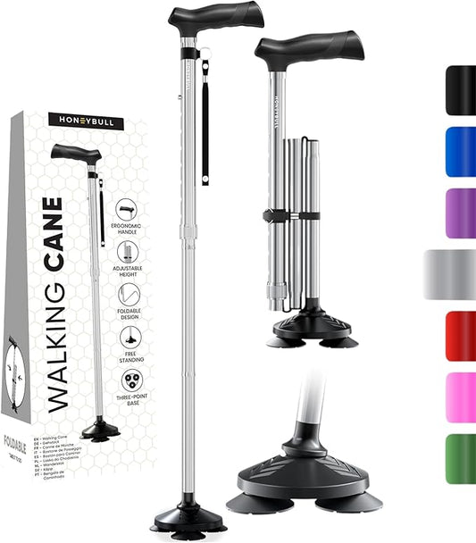 Walking Cane for Men & Women Foldable, Adjustable, Heavy Duty, Free Standing, All Terrain, Collapsible Walking Sticks for Seniors & Adults