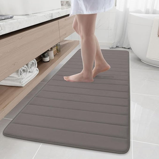 Buganda Memory Foam Bath Mat, 70" x 24", Ultra Soft and Non-Slip Bathroom Rugs, Water Absorbent and Machine Washable Bath Rug Runner for Bathroom, Shower, and Tub, Taupe