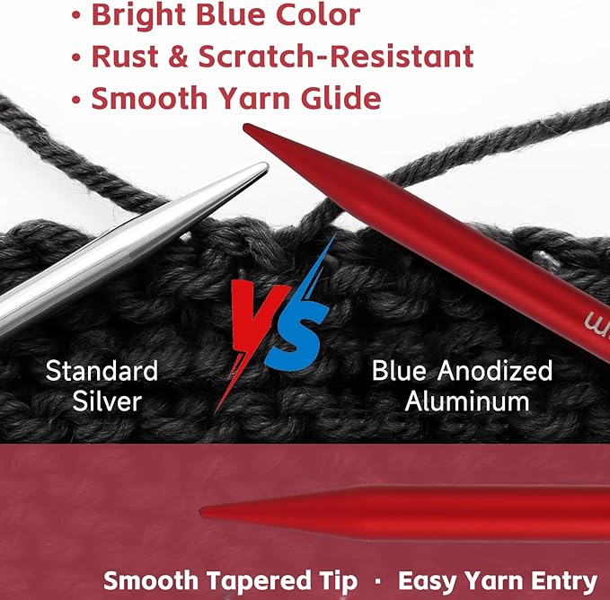 Interchangeable Circular Knitting Needles Set, 13 Pairs (26pcs) Matte Red Aluminum Knitting Needles Kit, Sizes 3.0mm–10.0mm, Knitting Needle Case & Accessories for Knitting Beginners & Advanced