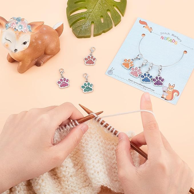 NBEADS 8-Piece Dog Paw Stitch Markers, 8 Color Enamel Alloy Crochet & Knitting Stitch Marker Charms
