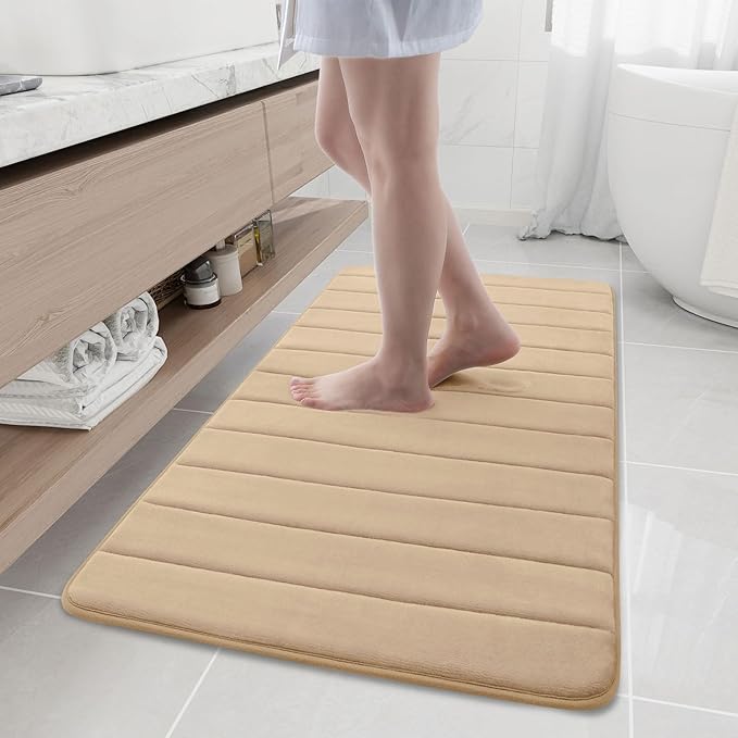 Buganda Memory Foam Bath Mat, 47" x 24", Ultra Soft and Non-Slip Bathroom Rugs, Water Absorbent and Machine Washable Bath Rug Runner for Bathroom, Shower, and Tub, Camel
