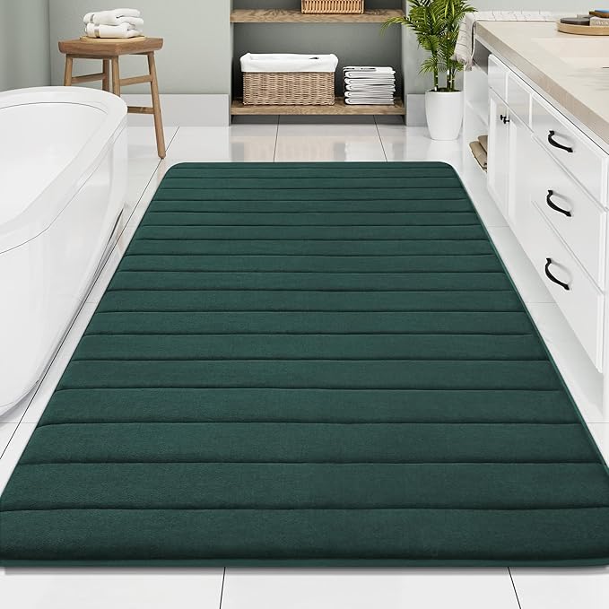 Buganda Memory Foam Bath Mat, 70" x 46", Ultra Soft and Non-Slip Bathroom Rugs, Water Absorbent and Machine Washable Bath Rug Runner for Bathroom, Shower, and Tub, Dark Green