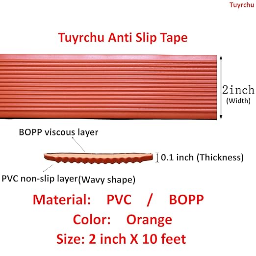 Anti Slip Tape 2 Inch Wide, Waterproof Grip Adhesive Heavy Duty High Traction Friction for Indoor/Outdoor Steps (10 Ft/Orange).