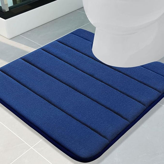 Buganda Memory Foam U-Shaped Contour Toilet Rugs, Non Slip Absorbent, Thick Soft Washable Bathroom Mat, Floor Carpet Bath Rugs Mat for Toilet Base (24" x 24", Navy Blue)
