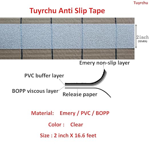 Anti Slip Tape 2 Inch Wide, Waterproof Grip Adhesive Heavy Duty High Traction Friction for Indoor/Outdoor Steps (16.6 Ft/Clear).